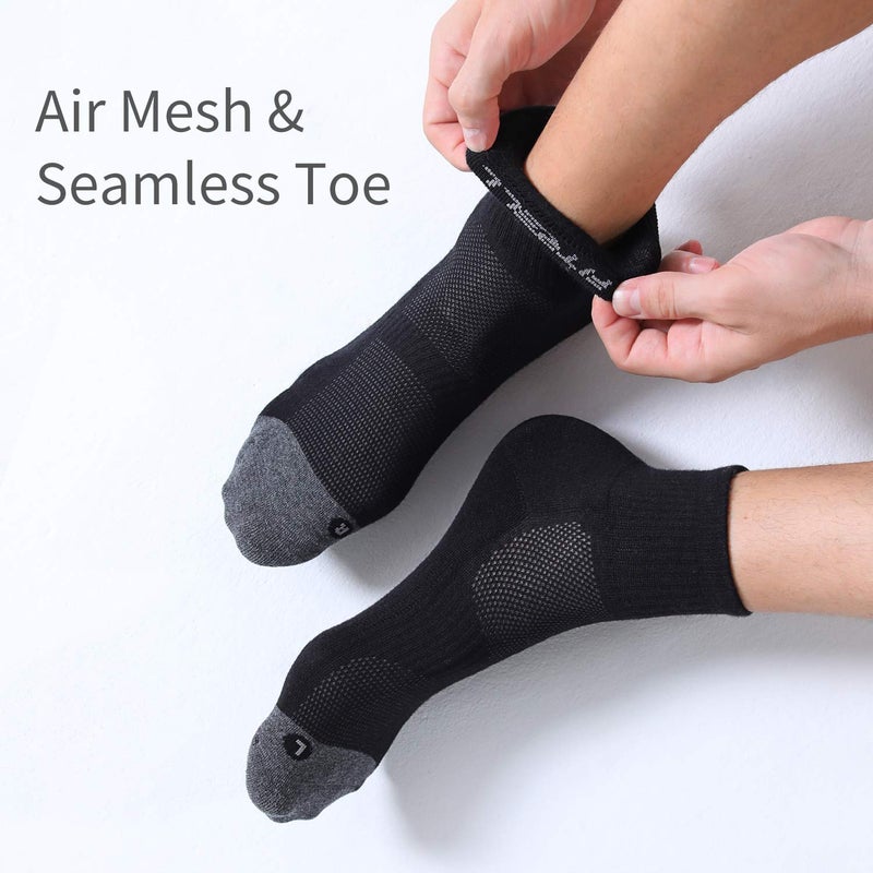 FITRELL 6 Pack Men's Athletic Ankle Socks Cushioned Sports Running Socks, Shoe Size 12-15, Black - Image 4